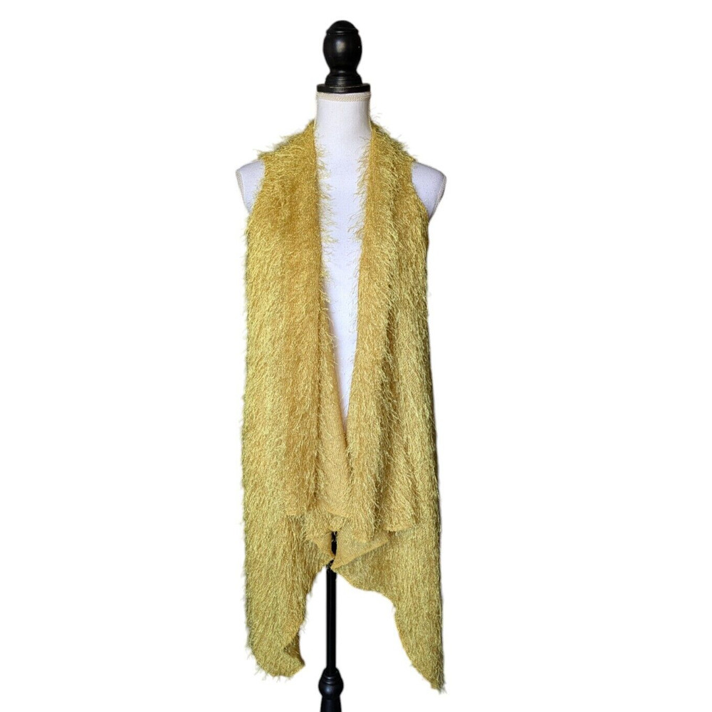 Mechant Yellow Eyelash Sleeveless Knit Open Front Vest One Size Art to Wear